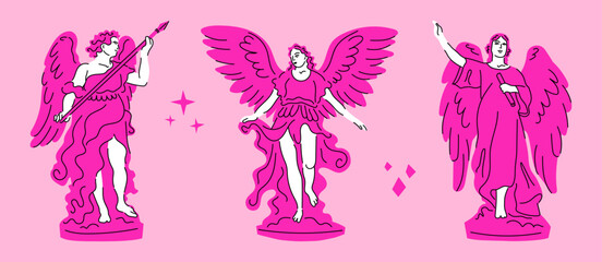 Angels statues clip art. Holly Christian characters. Greece and Roman people. Architecture elements. Modern style.