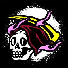 vector illustration tracing artwork of a skull grim reaper death calling invite to death. Can be used as Logo, Brands, Mascots, tshirt, sticker,patch and Tattoo design.