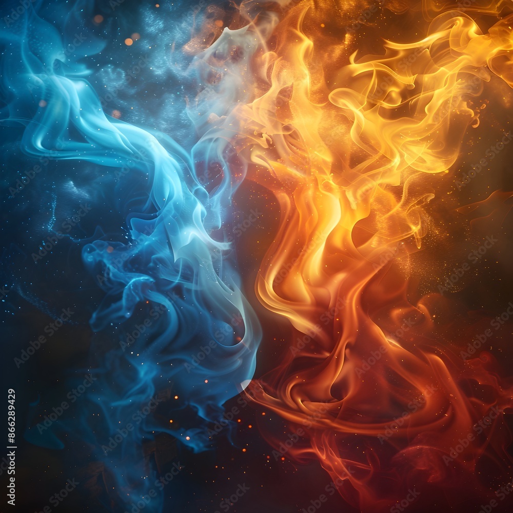 Poster harmonious fusion of fire and ice symbolic abstract concept backdrop