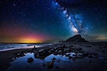 Naklejka premium Stargazing on a Rocky Shore 42