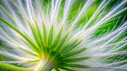 Close-up macro shot of Cosmos stem's unique hairy texture, showcasing intricate soft white hairs covering the green stem in a delicate, wispy pattern.