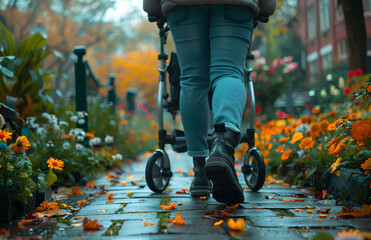 Fototapeta premium .A person using a walker to walk in the park.