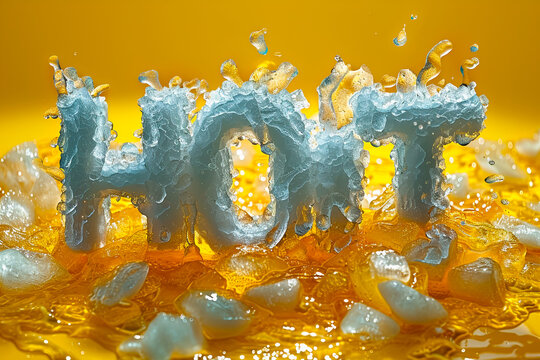 The word HOTest made of ice, melting on a yellow background.