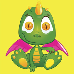 Beautiful cute dragon. Cartoon dragon. Dinosaur vector print.