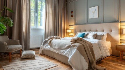 bed with pillows, cozy bed with blankets, comfy home