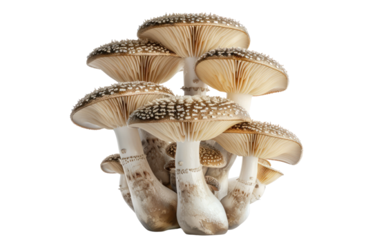 Macro closeup shitake mushroom isolated on transparent background