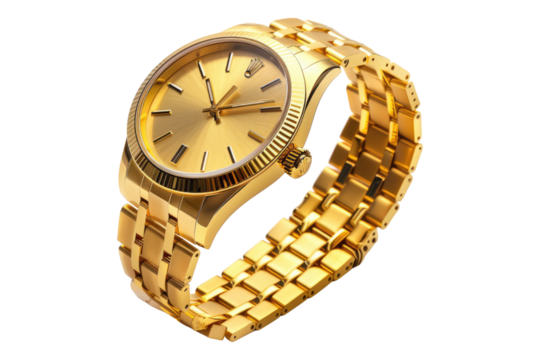Premium gold watch isolated on transparent background