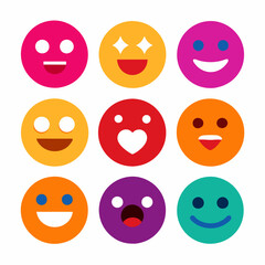 A collection of vibrant smiley faces displayed against a white backdrop