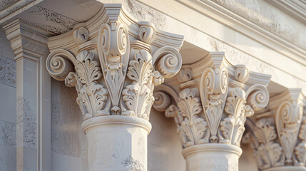 Corinthian order column capitals decorating building facade