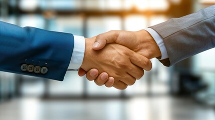 Business Handshake Agreement Two Professionals Sealing Deal Closeup Firm Grip Success 