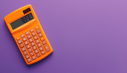 An orange calculator in the top left corner of a solid purple background, essential for math calculations.