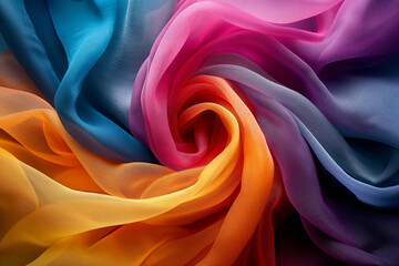 Obraz premium Abstract Palette of Colorful Silk Fabric Swirls Vibrant and Flowing Textiles
