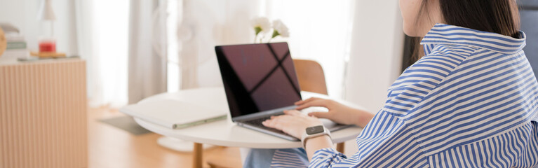 asian woman freelancer relax and happy during working from home