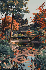 Obraz premium Exploring Dallas Arboretum and Botanical Garden - Ultra-Detailed Illustration