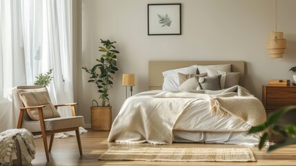 modern living room with bed, bedroom ideas, beautiful comfy bed, interior design