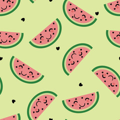 Seamless pattern with cute cartoon watermelons, for fabric prints, textiles, gift wrapping paper. children's colorful vector, flat style