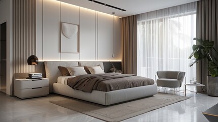 modern living room with bed, bedroom ideas, beautiful comfy bed, interior design