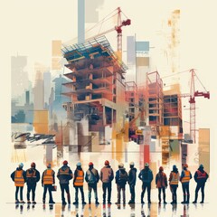 Fototapeta premium Futuristic City Construction with Digital Blueprints