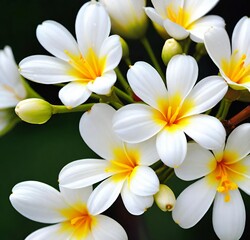 Naklejka premium white frangipani flowers, nature, white, tropical, blossom, plant, beauty, yellow, spa, flowers, spring, flora, bloom, hawaii
