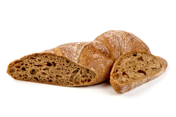 Ciabatta bread, italian wheat bread, isolated on white background. High resolution image.