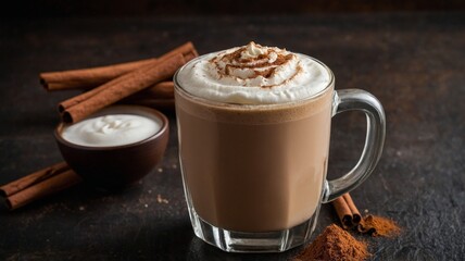 Aromatic Cinnamon Spiced Latte with Whipped Cream