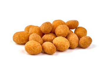 Crunchy coated peanuts, isolated on white background.