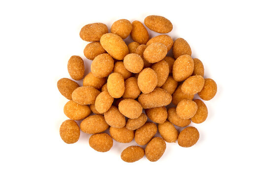 Crunchy coated peanuts, isolated on white background.