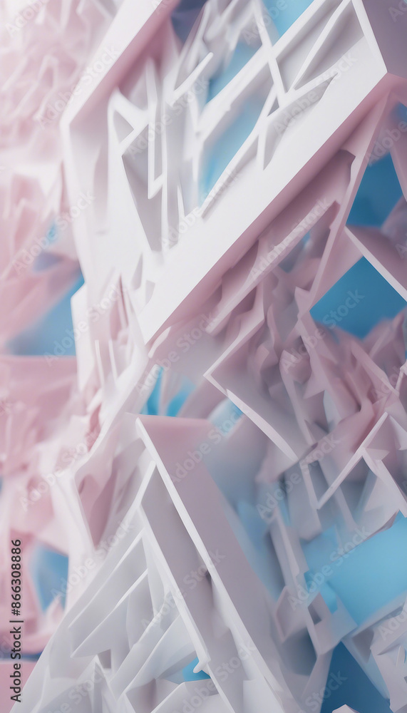 Poster this is an image of a white geometric structure on a white surface the background is a gradient of p