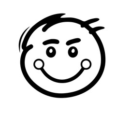 A simple black and white cartoon-style illustration of a smiling face with a round head and simple features