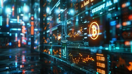 Futuristic trading floor with holographic displays of financial symbols, showcasing the interconnectedness of global markets and digital currencies