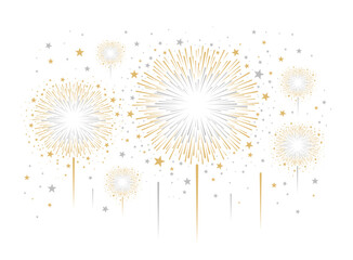 Fireworks isolated on white background, gold, vector, firework clipart no background, icon, illustration for congratulations graduates, Christmas, new year, holiday, birthday, party, celebration, USA