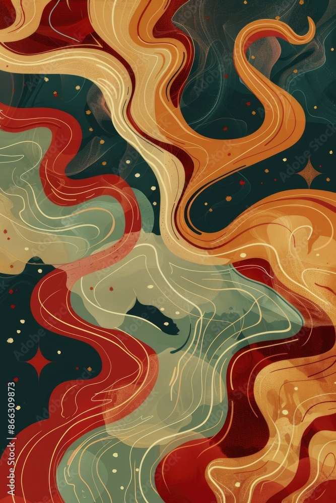 Poster abstract colorful wavy pattern in modern fluid art style
