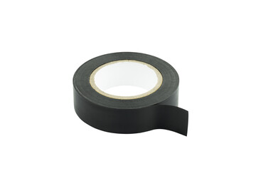 Roll of black plastic adhesive tape isolated on white background with clipping path.