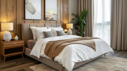 luxurious bedroom in modern apartment, bedroom interior design