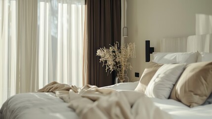 Naklejka premium luxurious bedroom in modern apartment, bedroom interior design