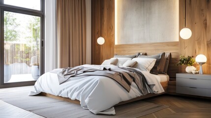 luxurious bedroom in modern apartment, bedroom interior design