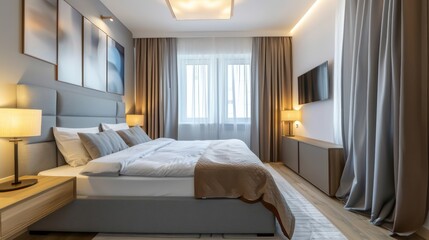 luxurious bedroom in modern apartment, bedroom interior design