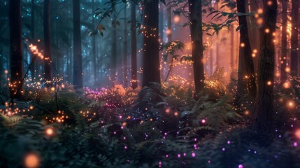 Magical and beautiful forest, bioluminescence.