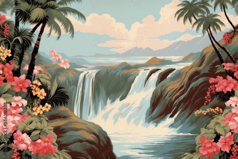 Sticker Hawaiian vintage color outdoors painting flowing.