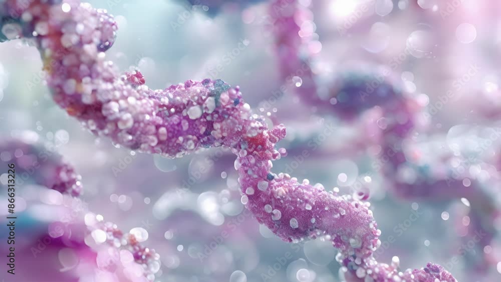 Poster a series of closeup animations of chromatin structure with varying levels of compaction illustrating