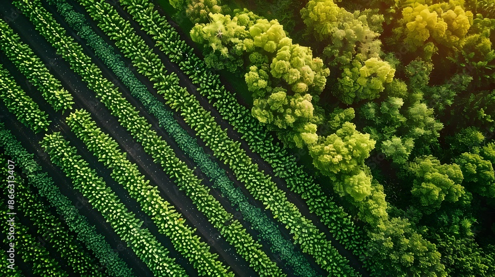 Poster aerial view of precision irrigated smart agricultural zone with real time water usage monitoring