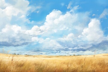 Fototapeta premium Landscape grass sky backgrounds, digital paint illustration. 