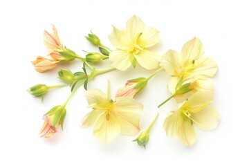 Fototapeta premium Delicate Evening Primrose Blooms on White Background - Perfect for Floral Designs and Nature Art