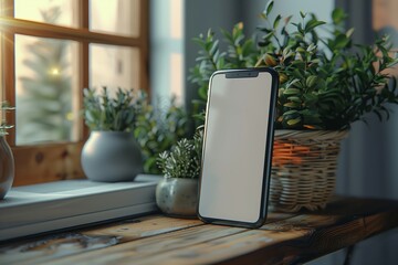 Smartphone Display Mockup Near Window With Plants and Sunlight