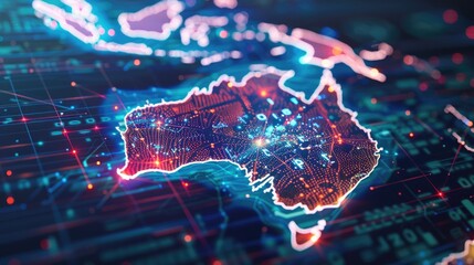 Digital map of Australia, concept of global network and connectivity, data transfer and cyber technology