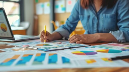 Fototapeta premium A Marketing Manager develops, implements, and oversees marketing strategies and campaigns, analyzing market trends and data to drive brand awareness, customer acquisition, and sales growth. 