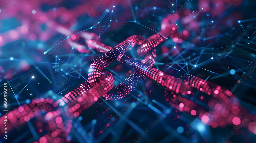Poster abstract digital blockchain network with glowing connections
