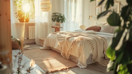 comfy clean interior design bedroom, modern home