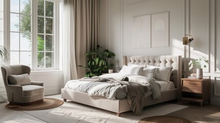 comfy clean interior design bedroom, modern home