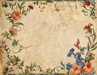 Vintage paper page with flower frame 
